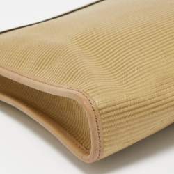 Pre Owned Yves Saint Laurent Beige/Olive Green Coated Fabric Zip Pouch