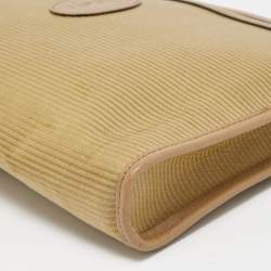 Pre Owned Yves Saint Laurent Beige/Olive Green Coated Fabric Zip Pouch