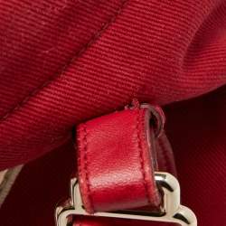 Pre Owned Saint Laurent Red/Gold Canvas and Leather Drawsting Kahala Tote