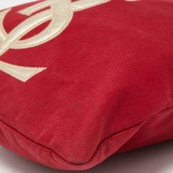 Pre Owned Saint Laurent Red/Gold Canvas and Leather Drawsting Kahala Tote