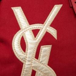 Pre Owned Saint Laurent Red/Gold Canvas and Leather Drawsting Kahala Tote