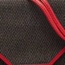Yves Saint Laurent Red/Grey Woven Coated Canvas and Leather Double Flap Crossbody Bag