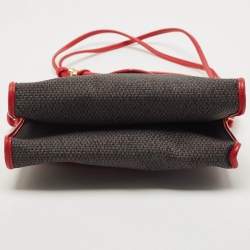 Yves Saint Laurent Red/Grey Woven Coated Canvas and Leather Double Flap Crossbody Bag