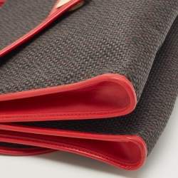 Yves Saint Laurent Red/Grey Woven Coated Canvas and Leather Double Flap Crossbody Bag