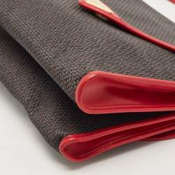 Yves Saint Laurent Red/Grey Woven Coated Canvas and Leather Double Flap Crossbody Bag