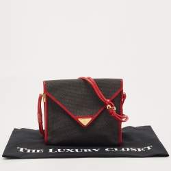 Yves Saint Laurent Red/Grey Woven Coated Canvas and Leather Double Flap Crossbody Bag