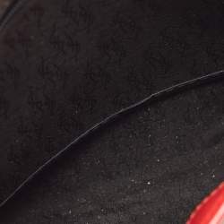 Yves Saint Laurent Red/Grey Woven Coated Canvas and Leather Double Flap Crossbody Bag