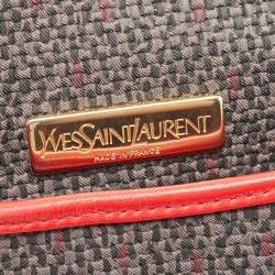 Yves Saint Laurent Red/Grey Woven Coated Canvas and Leather Double Flap Crossbody Bag