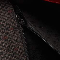Yves Saint Laurent Red/Grey Woven Coated Canvas and Leather Double Flap Crossbody Bag