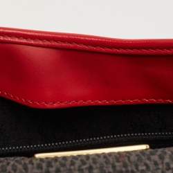 Yves Saint Laurent Red/Grey Woven Coated Canvas and Leather Double Flap Crossbody Bag