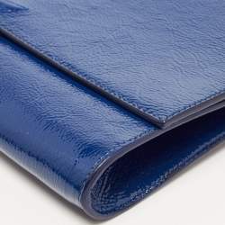 Pre Owned Yves Saint Laurent Blue Patent Leather Belle De Jour Clutch