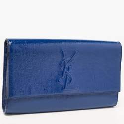 Pre Owned Yves Saint Laurent Blue Patent Leather Belle De Jour Clutch