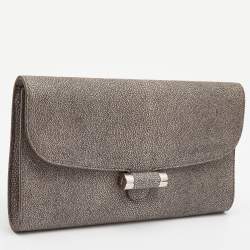 Pre Owned Yves Saint Laurent Grey Stingray Embossed Leather Sac Muse Clutch