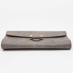 Pre Owned Yves Saint Laurent Grey Stingray Embossed Leather Sac Muse Clutch