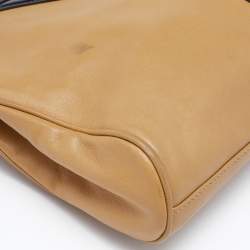 Pre Owned Yves Saint Laurent Beige/Black Patent Leather and Leather Cocktail Oversized Clutch