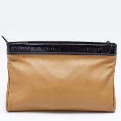 Pre Owned Yves Saint Laurent Beige/Black Patent Leather and Leather Cocktail Oversized Clutch