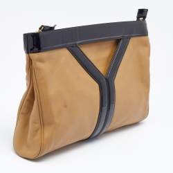 Pre Owned Yves Saint Laurent Beige/Black Patent Leather and Leather Cocktail Oversized Clutch