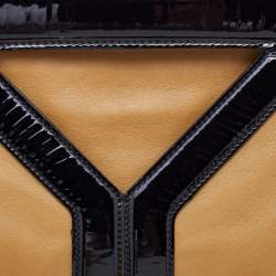 Pre Owned Yves Saint Laurent Beige/Black Patent Leather and Leather Cocktail Oversized Clutch