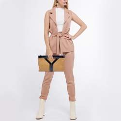 Pre Owned Yves Saint Laurent Beige/Black Patent Leather and Leather Cocktail Oversized Clutch