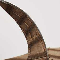 Pre Owned Yves Saint Laurent Khaki Green Croc Embossed Leather Oversized Muse Bag