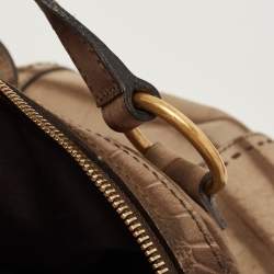 Pre Owned Yves Saint Laurent Khaki Green Croc Embossed Leather Oversized Muse Bag