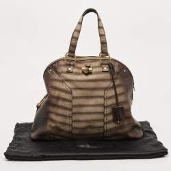 Pre Owned Yves Saint Laurent Khaki Green Croc Embossed Leather Oversized Muse Bag