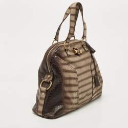 Pre Owned Yves Saint Laurent Khaki Green Croc Embossed Leather Oversized Muse Bag