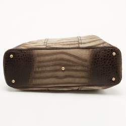 Pre Owned Yves Saint Laurent Khaki Green Croc Embossed Leather Oversized Muse Bag