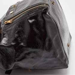 Pre Owned Yves Saint Laurent Brown Patent Leather Large Downtown Tote