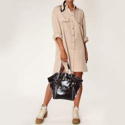 Pre Owned Yves Saint Laurent Brown Patent Leather Large Downtown Tote