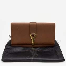 مملوكة مسبقًا Yves Saint Laurent Brown Leather Y-Ligne Flap Clutch