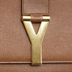 مملوكة مسبقًا Yves Saint Laurent Brown Leather Y-Ligne Flap Clutch
