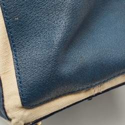 Pre Owned Yves Saint Laurent Navy Blue/Green Croc Embossed Suede and Leather Muse Two Top Handle Bag