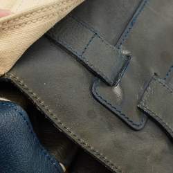 Pre Owned Yves Saint Laurent Navy Blue/Green Croc Embossed Suede and Leather Muse Two Top Handle Bag