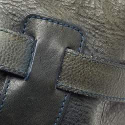 Pre Owned Yves Saint Laurent Navy Blue/Green Croc Embossed Suede and Leather Muse Two Top Handle Bag