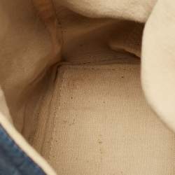 Pre Owned Yves Saint Laurent Navy Blue/Green Croc Embossed Suede and Leather Muse Two Top Handle Bag