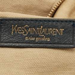 Pre Owned Yves Saint Laurent Navy Blue/Green Croc Embossed Suede and Leather Muse Two Top Handle Bag