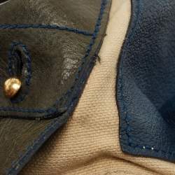 Pre Owned Yves Saint Laurent Navy Blue/Green Croc Embossed Suede and Leather Muse Two Top Handle Bag