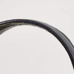 Pre Owned Yves Saint Laurent Navy Blue/Green Croc Embossed Suede and Leather Muse Two Top Handle Bag