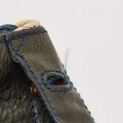 Pre Owned Yves Saint Laurent Navy Blue/Green Croc Embossed Suede and Leather Muse Two Top Handle Bag