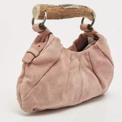 Pre Owned Yves Saint Laurent Pale Pink Suede Mombasa Horn Hobo