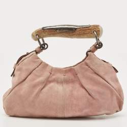 Pre Owned Yves Saint Laurent Pale Pink Suede Mombasa Horn Hobo