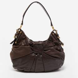 Pre Owned Yves Saint Laurent Dark Brown Leather Pleated Hobo