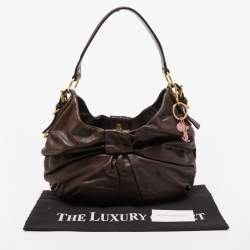Pre Owned Yves Saint Laurent Dark Brown Leather Pleated Hobo