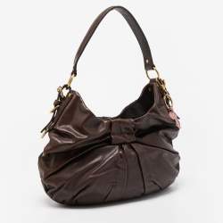 Pre Owned Yves Saint Laurent Dark Brown Leather Pleated Hobo