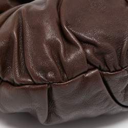 Pre Owned Yves Saint Laurent Dark Brown Leather Pleated Hobo