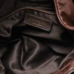Pre Owned Yves Saint Laurent Dark Brown Leather Pleated Hobo