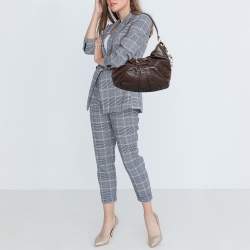 Pre Owned Yves Saint Laurent Dark Brown Leather Pleated Hobo