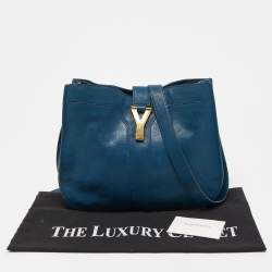 Pre Owned Yves Saint Laurent Teal Blue Leather Medium Cabas Chyc Shoulder Bag