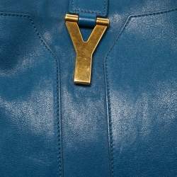Pre Owned Yves Saint Laurent Teal Blue Leather Medium Cabas Chyc Shoulder Bag